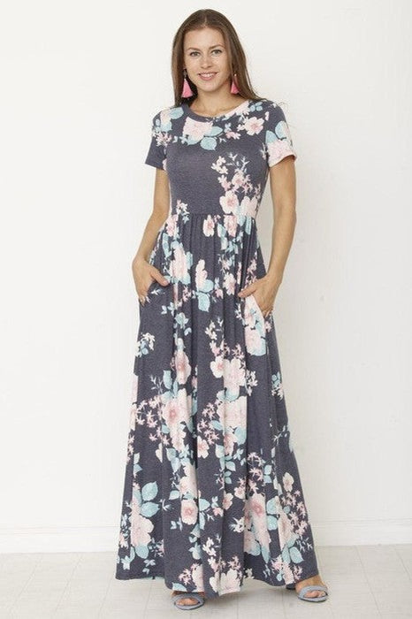 Short Sleeve Maxi Dress with Hidden Pocket