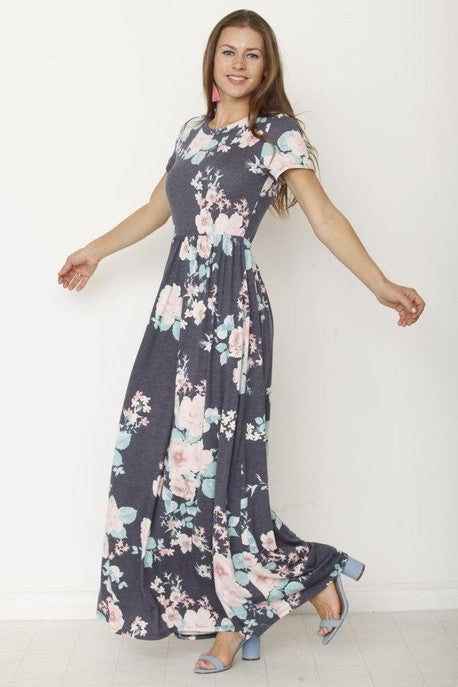 Short Sleeve Maxi Dress with Hidden Pocket