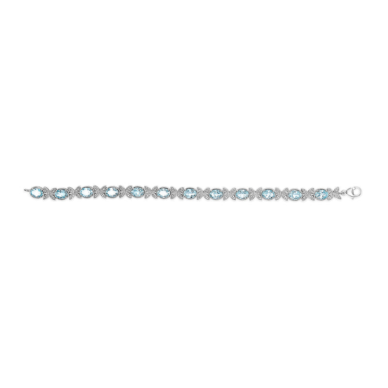 Bids.com .925 Sterling Silver Oval Blue Topaz Diamond Butterfly Link Bracelet (I-J Color, I1-I2 Clarity) - Size 7" Inches Bracelets