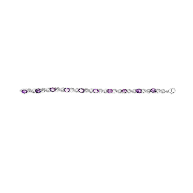Bids.com .925 Sterling Silver Oval Purple Amethyst and Diamond Infinity Link Bracelet (I-J Color, I1-I2 Clarity) - 7" Inches Bracelets