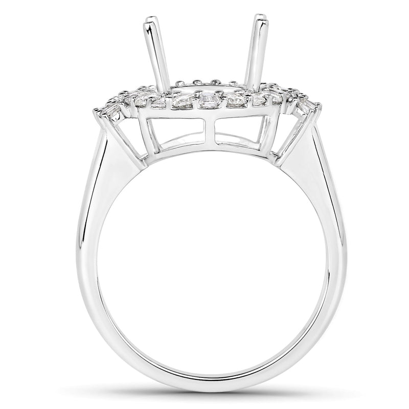 Bids.com 0.83 Carat Genuine White Diamond 14K White Gold Semi Mount Ring - holds 11x9mm Oval Gemstone Rings