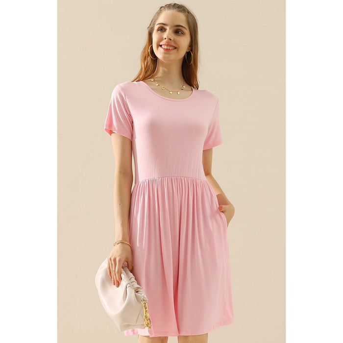 Ninexis Round Neck Ruched Dress with Pockets