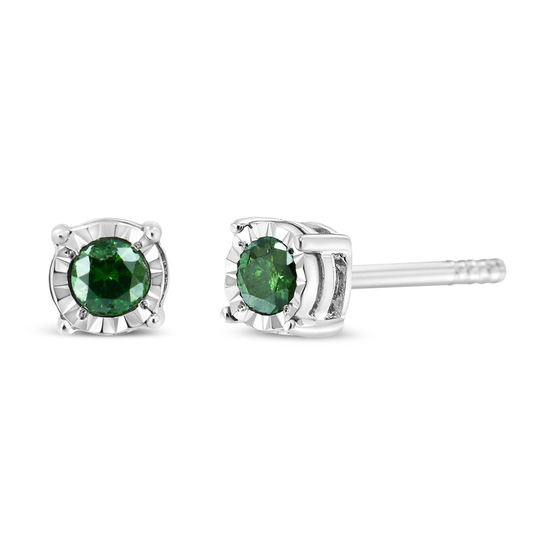 Bids.com Sterling Silver Rose Cut Treated Green Diamond Solitaire Stud Earrings (0.25 cttw, Green Color, I2-I3 Clarity) Earrings