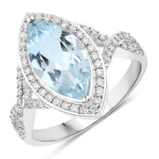 Bids.com 2.24 Carat Genuine Aquamarine and White Diamond 14K White Gold Ring Rings