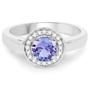 Bids.com 1.05 Carat Genuine Tanzanite and White Topaz .925 Sterling Silver Ring Rings