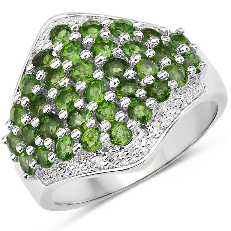 Bids.com 2.41 Carat Genuine Chrome Diopside and White Topaz .925 Sterling Silver Ring Rings