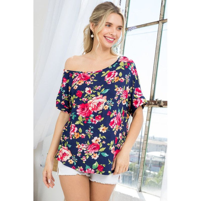 ALLOVER FLORAL ONE SHOULDER TOP