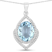 Bids.com 3.82 Carat Genuine Aquamarine and White Diamond 14K White Gold Pendant Pendants