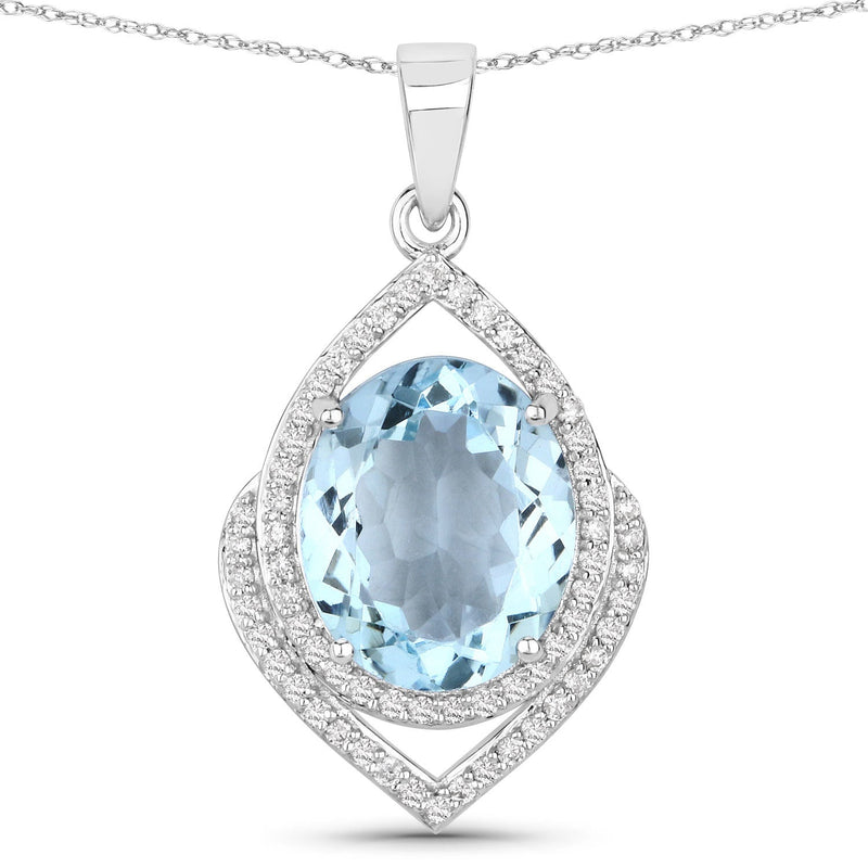 Bids.com 3.82 Carat Genuine Aquamarine and White Diamond 14K White Gold Pendant Pendants