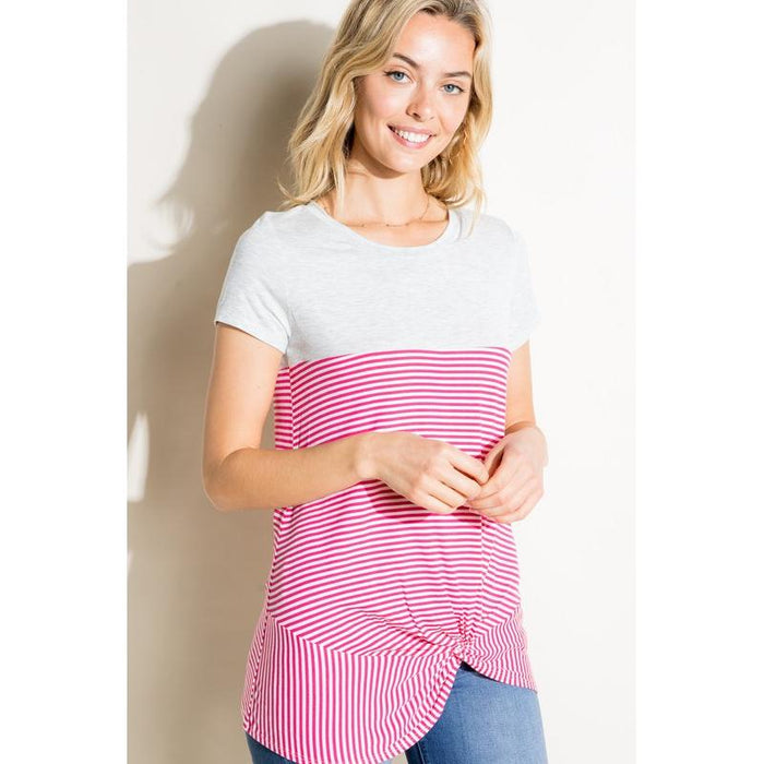 STRIPE MIXED FRONT TWIST BOTTOM TOP