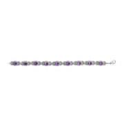 Bids.com Sterling Silver Oval Purple Amethyst and Diamond Interlocking Halo Link Bracelet Bracelets