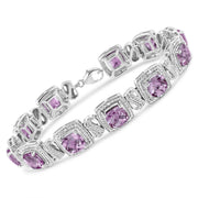 Bids.com .925 Sterling Silver 7x7 mm Cushion Cut Purple Amethyst and 1/10 cttw Round Cut Diamond Square Shape Tennis Bracelet (I-J Color, I1-I2 Clarity) - 7" Bracelets