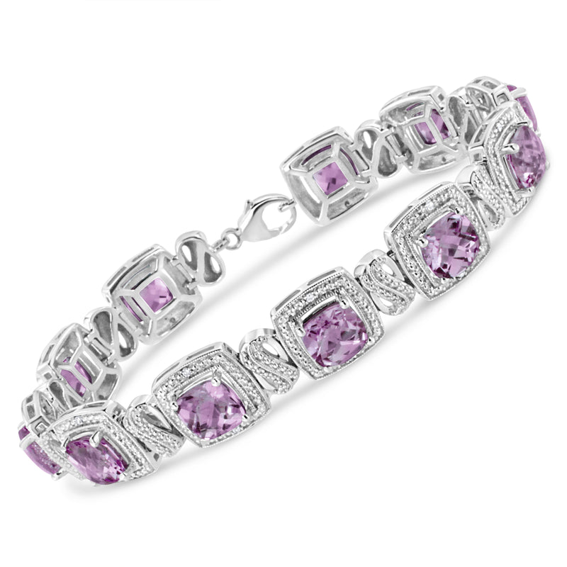 Bids.com .925 Sterling Silver 7x7 mm Cushion Cut Purple Amethyst and 1/10 cttw Round Cut Diamond Square Shape Tennis Bracelet (I-J Color, I1-I2 Clarity) - 7" Bracelets