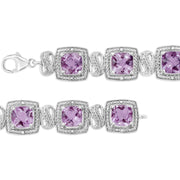 Bids.com .925 Sterling Silver 7x7 mm Cushion Cut Purple Amethyst and 1/10 cttw Round Cut Diamond Square Shape Tennis Bracelet (I-J Color, I1-I2 Clarity) - 7" Bracelets