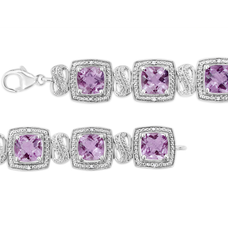 Bids.com .925 Sterling Silver 7x7 mm Cushion Cut Purple Amethyst and 1/10 cttw Round Cut Diamond Square Shape Tennis Bracelet (I-J Color, I1-I2 Clarity) - 7" Bracelets