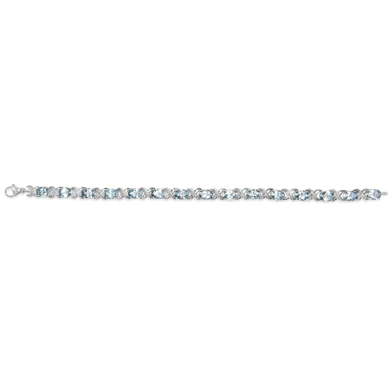 Bids.com .925 Sterling Silver 16.0 Cttw Oval Blue Topaz and Diamond Accent Tennis X Link Bracelet (I-J Color, I1-I2 Clarity) - Size 7" Inch Bracelets