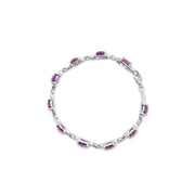 Bids.com .925 Sterling Silver 7mm Cushion Cut Amethyst Gemstone and Diamond Tennis Link Bracelet (I-J Color, I1-I2 Clarity) - Size 7" Bracelets