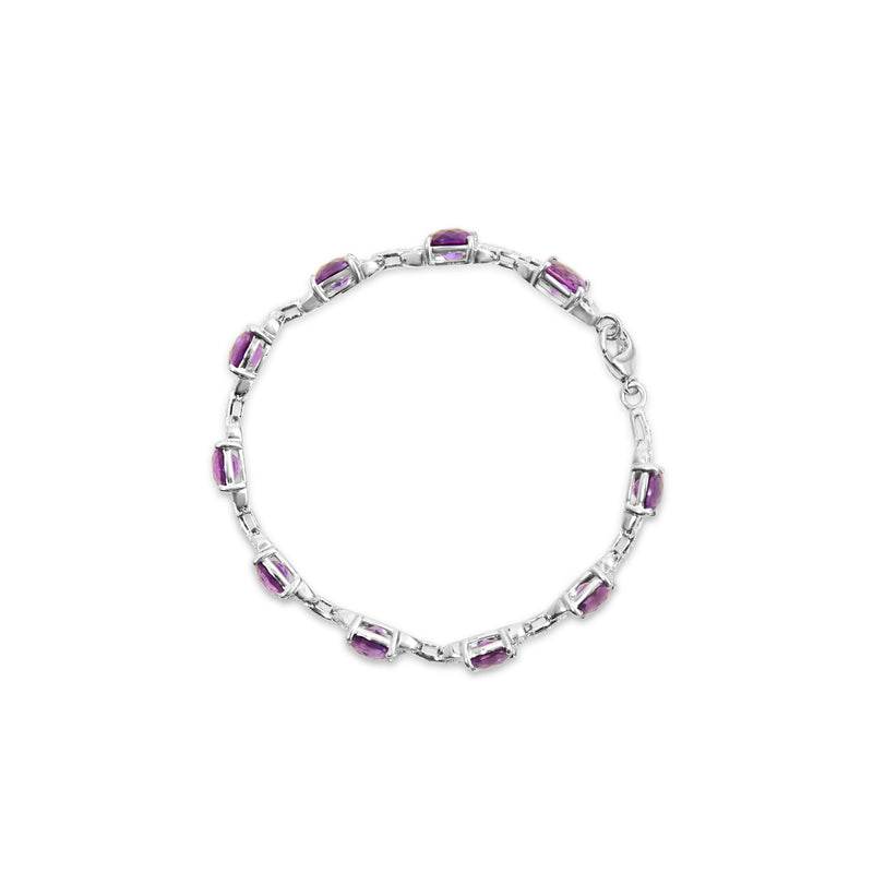 Bids.com .925 Sterling Silver 7mm Cushion Cut Amethyst Gemstone and Diamond Tennis Link Bracelet (I-J Color, I1-I2 Clarity) - Size 7" Bracelets