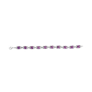 Bids.com .925 Sterling Silver 7mm Cushion Cut Amethyst Gemstone and Diamond Tennis Link Bracelet (I-J Color, I1-I2 Clarity) - Size 7" Bracelets