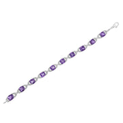Bids.com .925 Sterling Silver 7mm Cushion Cut Amethyst Gemstone and Diamond Tennis Link Bracelet (I-J Color, I1-I2 Clarity) - Size 7" Bracelets