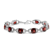 Bids.com .925 Sterling Silver 7x7mm Checkered Cushion Red Garnet and Diamond Accent Fashion Tennis Link Bracelet (I-J Color, I1-I2 Clarity) - Size 7" Inch Bracelets