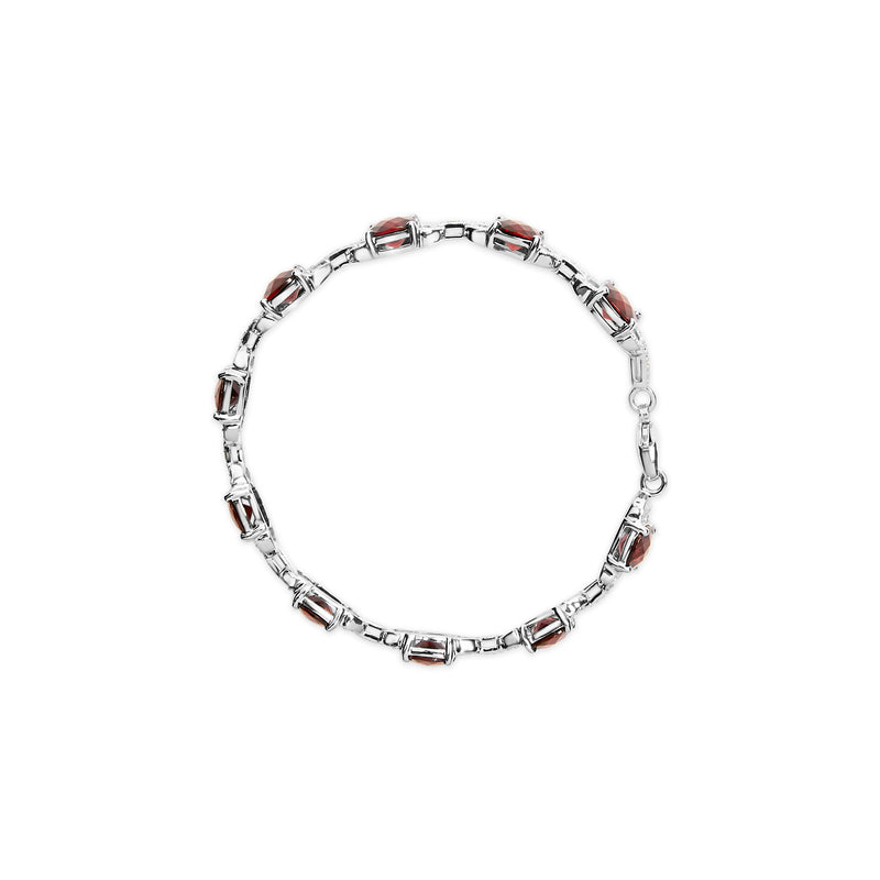 Bids.com .925 Sterling Silver 7x7mm Checkered Cushion Red Garnet and Diamond Accent Fashion Tennis Link Bracelet (I-J Color, I1-I2 Clarity) - Size 7" Inch Bracelets