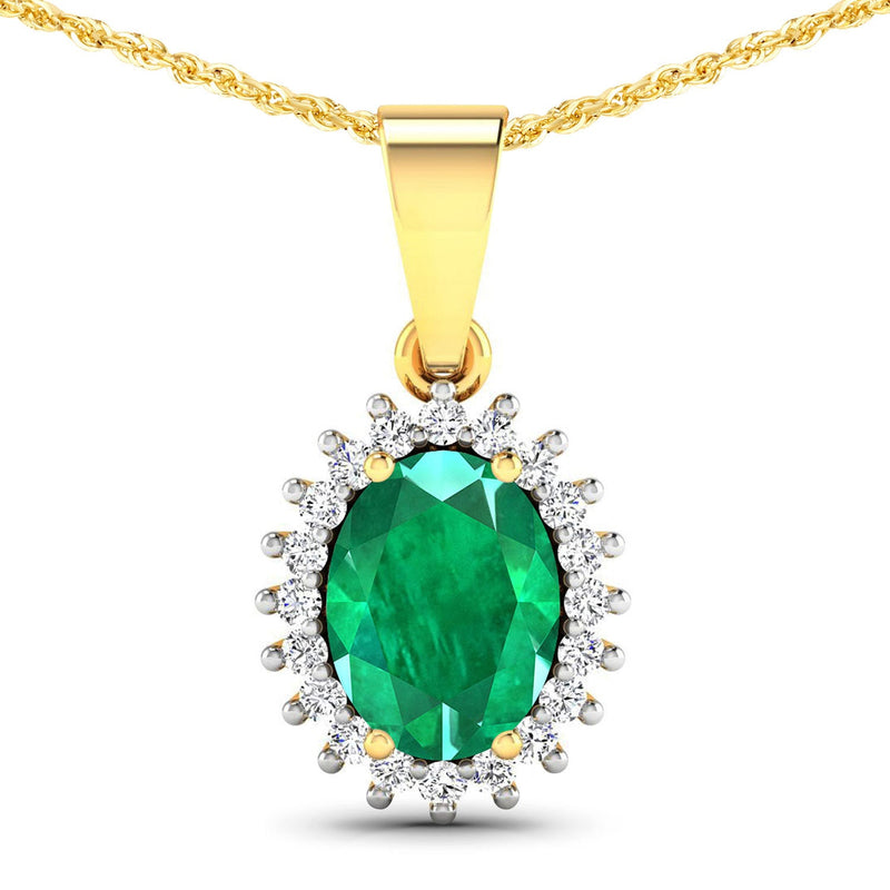 Bids.com 1.13 Carat Genuine Zambian Emerald and White Diamond 14K Yellow Gold Pendant Pendants