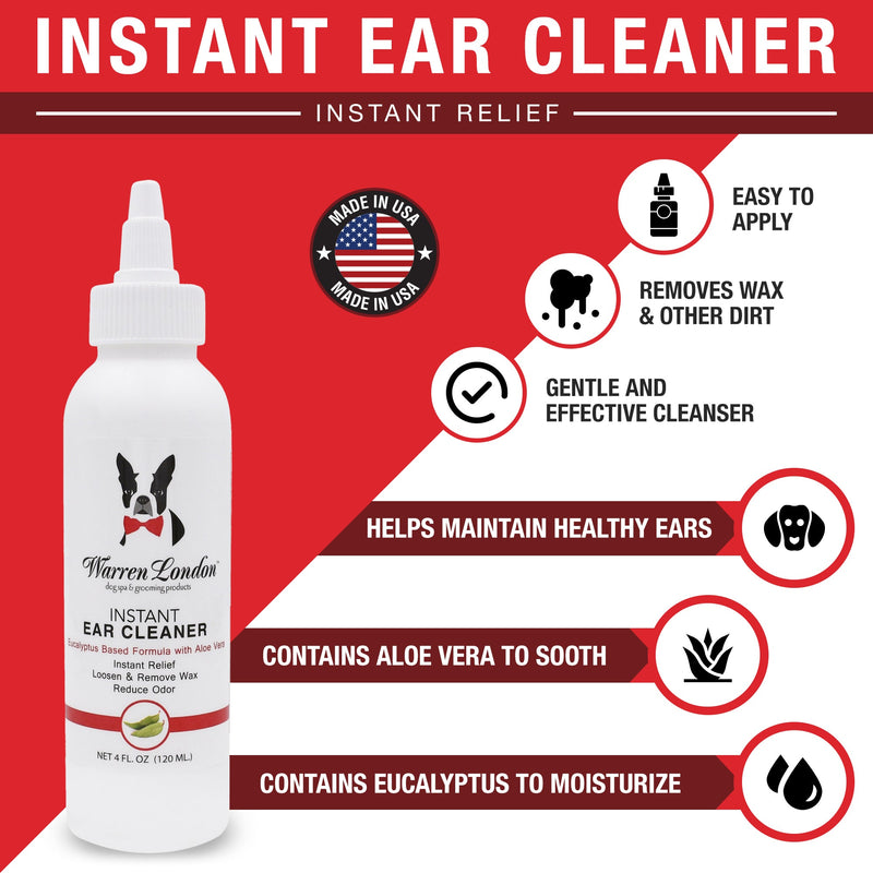 Warren London Instant Ear Cleaner For Dogs 4 oz or 12 oz - Removes Wax and Odor Spa Product