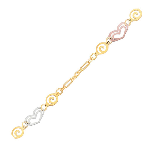 Bids.com 14k Tri-Color Gold Anklet with Multi Color Heart Stations Accessories