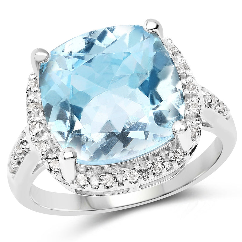 Bids.com 7.18 Carat Genuine Blue Topaz and White Topaz .925 Sterling Silver Ring Rings