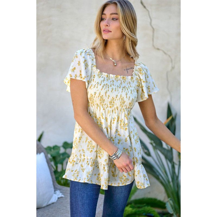 Floral Printed V-Neck Ruffle Top