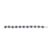 Bids.com Sterling Silver 5x7 MM Oval Purple Amethyst & Diamond Halo Link Bracelet Bracelets