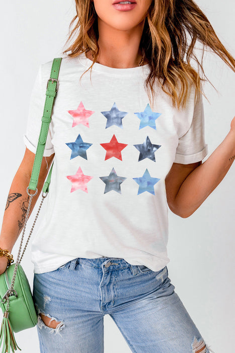 Star Round Neck Short Sleeve T-Shirt