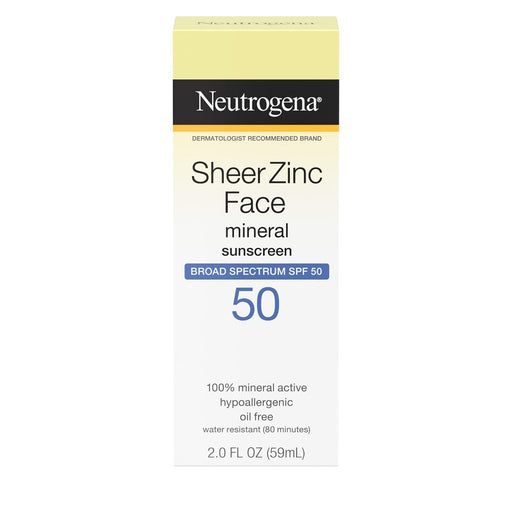 Neutrogena Neutrogena Sheer Zinc Oxide Dry-Touch Mineral Face Sunscreen Lotion With Broad Spectrum SPF 50, Oil-Free, Non-Comedogenic & Non-Greasy, Hypoallergenic, 2 Fl. Oz Sunscreen White Smoke
