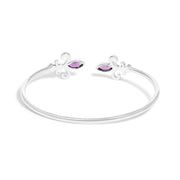 Bids.com .925 Sterling Silver 8X4MM Marquise Purple Amethyst and Diamond Accent Fleur Di Lis Open Cuff Bangle (I-J Color, I1-I2 Clarity) - 7" Bracelets