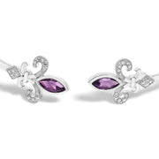 Bids.com .925 Sterling Silver 8X4MM Marquise Purple Amethyst and Diamond Accent Fleur Di Lis Open Cuff Bangle (I-J Color, I1-I2 Clarity) - 7" Bracelets