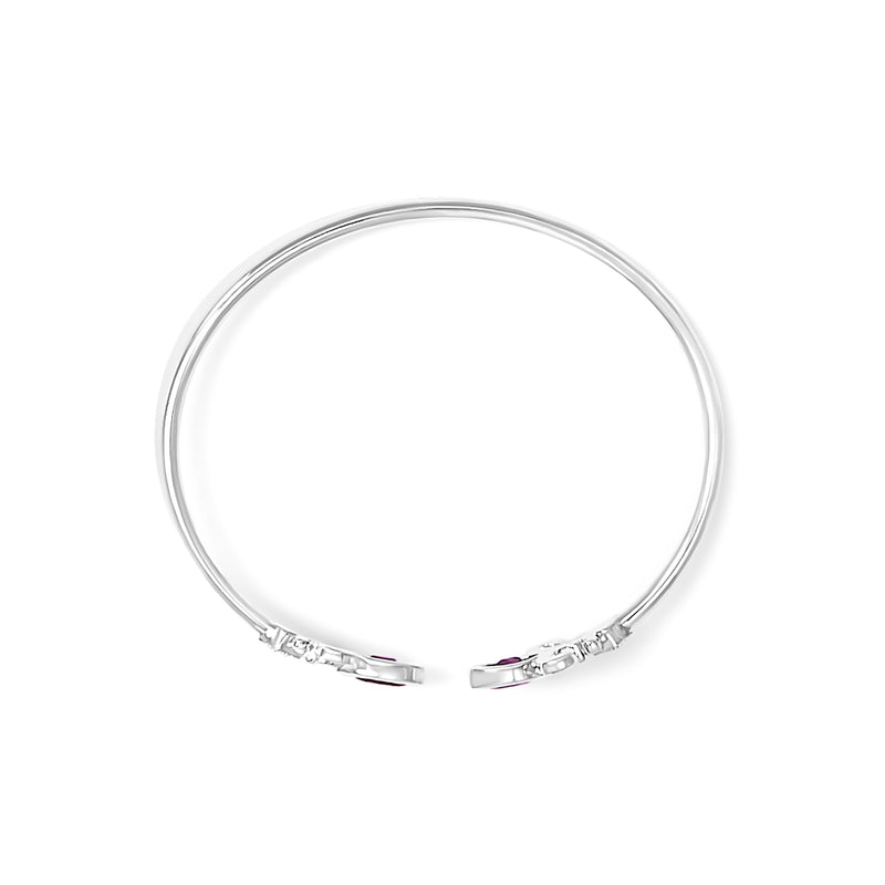 Bids.com .925 Sterling Silver 8X4MM Marquise Purple Amethyst and Diamond Accent Fleur Di Lis Open Cuff Bangle (I-J Color, I1-I2 Clarity) - 7" Bracelets
