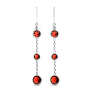 Bids.com .925 Sterling Silver Graduating Bezel Set Red Garnet Dangle Earring Earrings