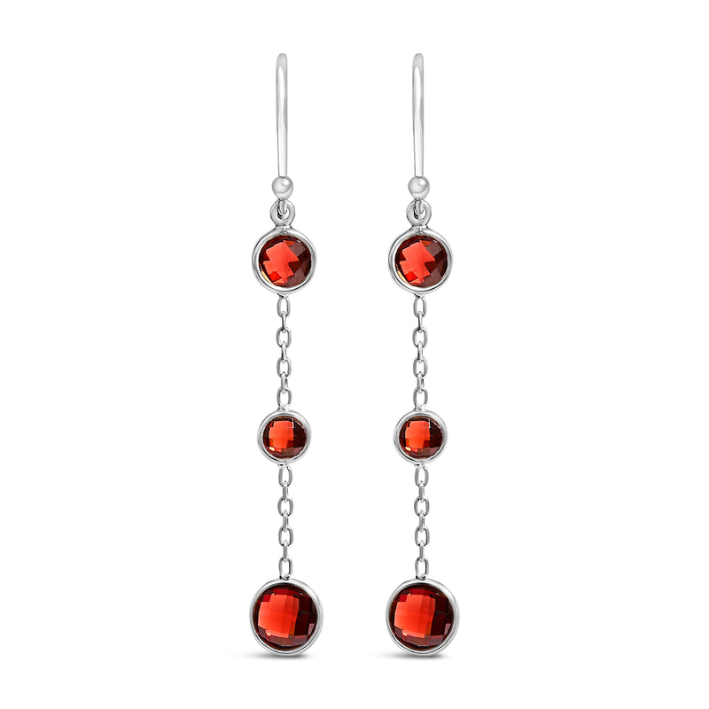 Bids.com .925 Sterling Silver Graduating Bezel Set Red Garnet Dangle Earring Earrings