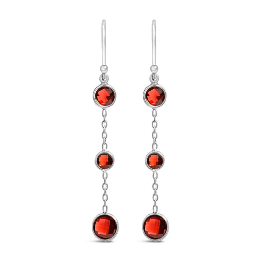 Bids.com .925 Sterling Silver Graduating Bezel Set Red Garnet Dangle Earring Earrings