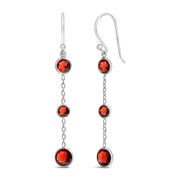 Bids.com .925 Sterling Silver Graduating Bezel Set Red Garnet Dangle Earring Earrings