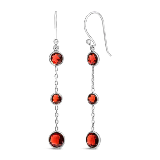 Bids.com .925 Sterling Silver Graduating Bezel Set Red Garnet Dangle Earring Earrings