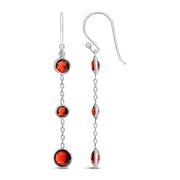 Bids.com .925 Sterling Silver Graduating Bezel Set Red Garnet Dangle Earring Earrings