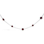 Bids.com .925 Sterling Silver Checkerboard Cut Red Garnet Bezel Station Necklace - 22" Inches Necklaces