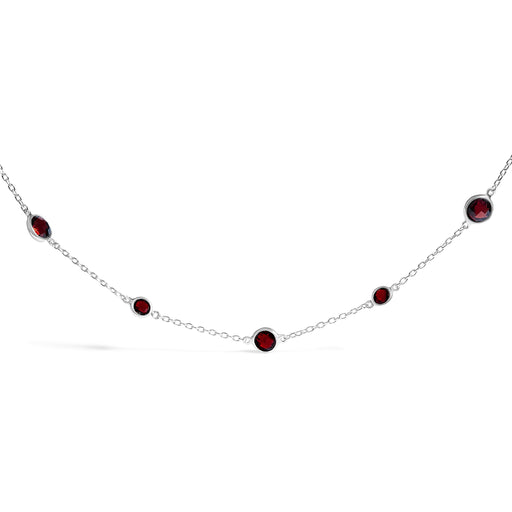 Bids.com .925 Sterling Silver Checkerboard Cut Red Garnet Bezel Station Necklace - 22" Inches Necklaces