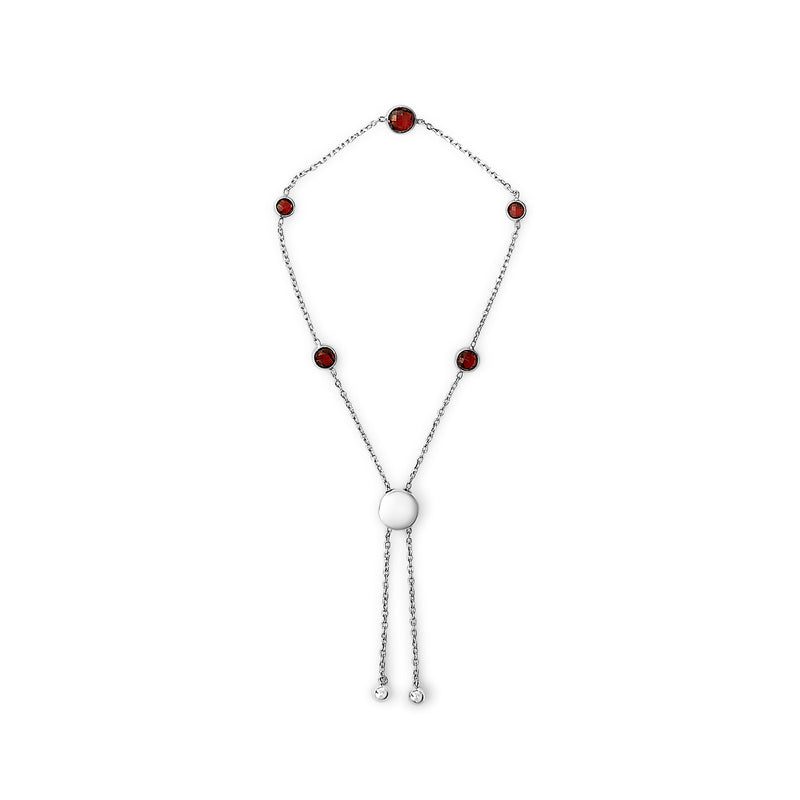Bids.com .925 Sterling Silver Bezel Set Red Garnet 5 Station Adjustable Bolo Bracelet Bracelets