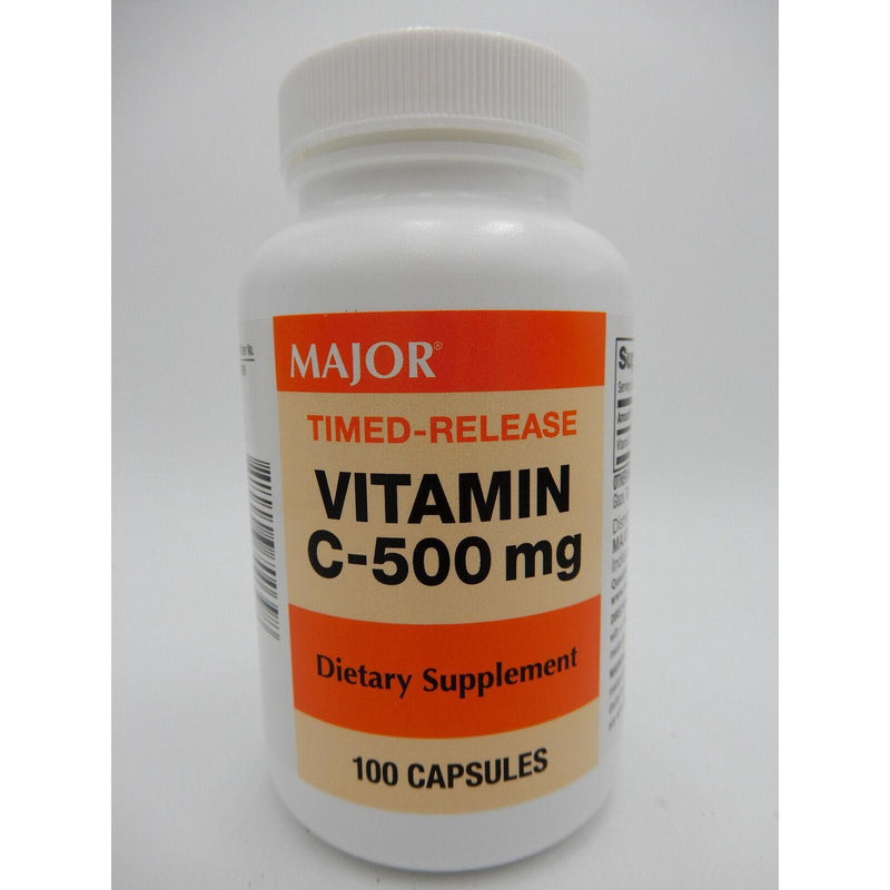 0 Major Timed Release Vitamin C 500 Mg Supplement, 100 Capsules 810006700398VL Vitamins & Supplements Gray