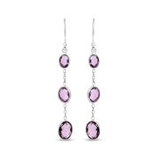 Bids.com .925 Sterling Silver Checkerboard Cut Oval Purple Amethyst 2" Inch Drop and Dangle Earrings Earrings