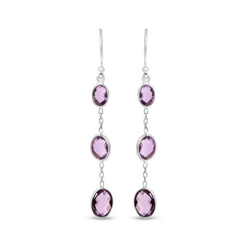 Bids.com .925 Sterling Silver Checkerboard Cut Oval Purple Amethyst 2" Inch Drop and Dangle Earrings Earrings