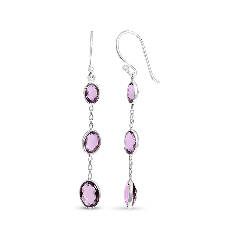 Bids.com .925 Sterling Silver Checkerboard Cut Oval Purple Amethyst 2" Inch Drop and Dangle Earrings Earrings